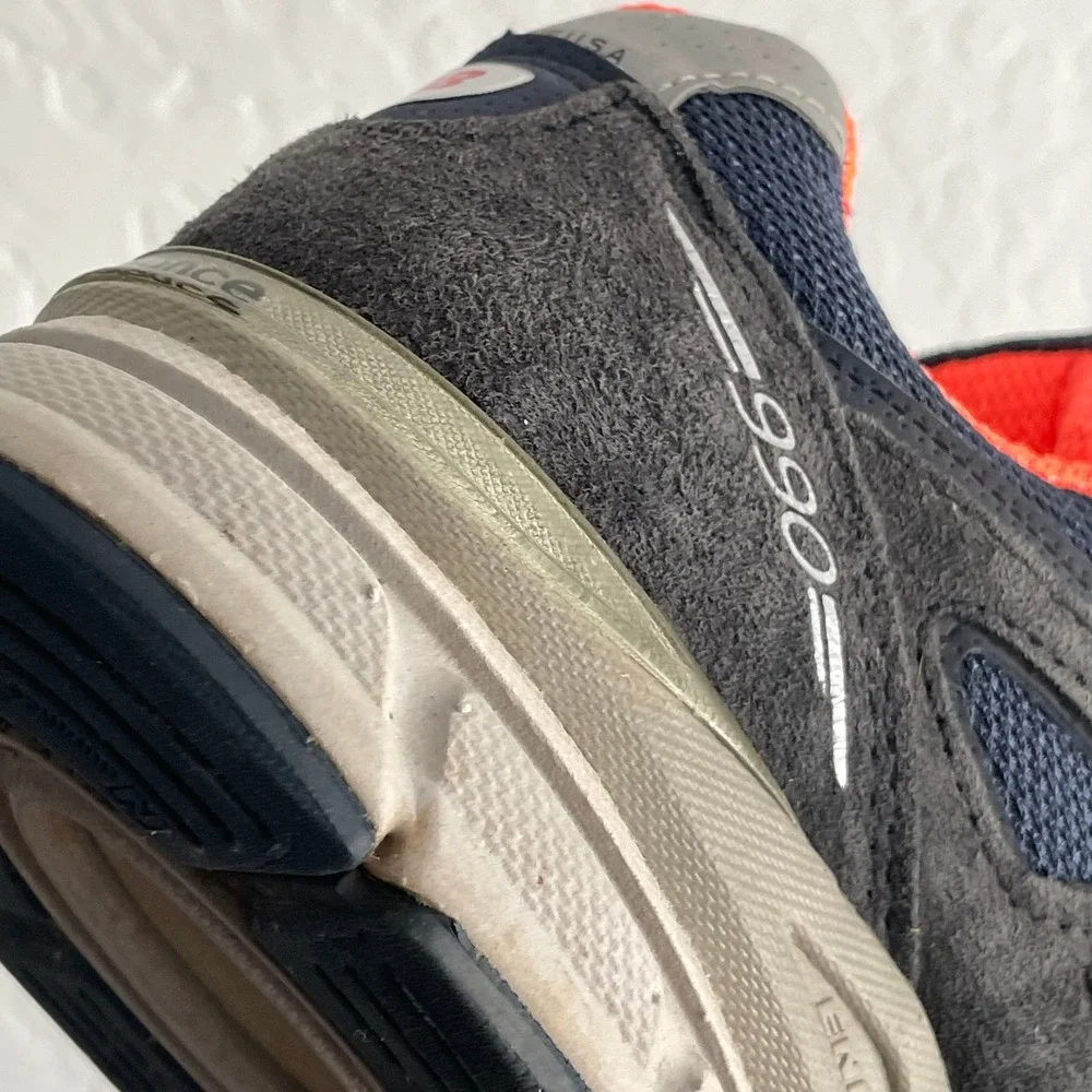 New Balance 990 v4 Womens 8.5 Navy/Orange Suede Comfort Trainers made in USA‎